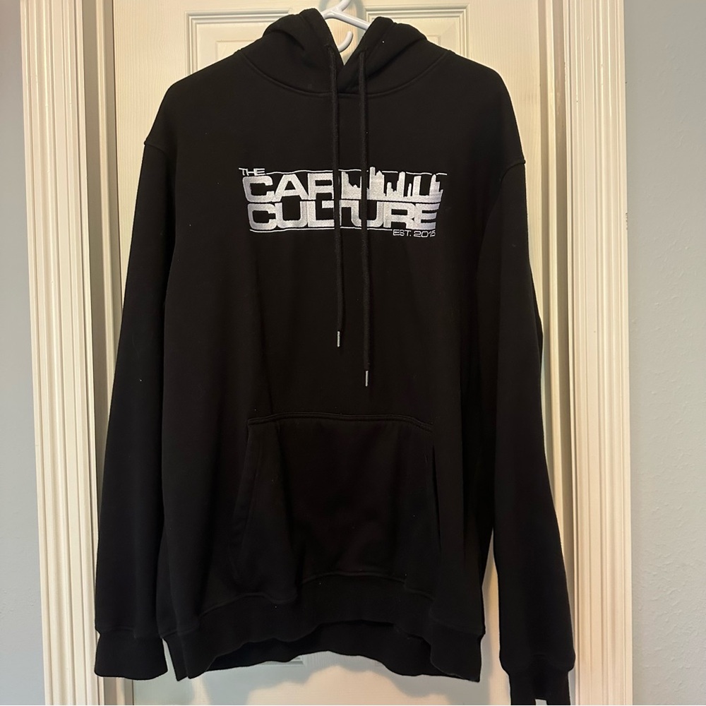Car Culture Black Hoodie with White Graphic